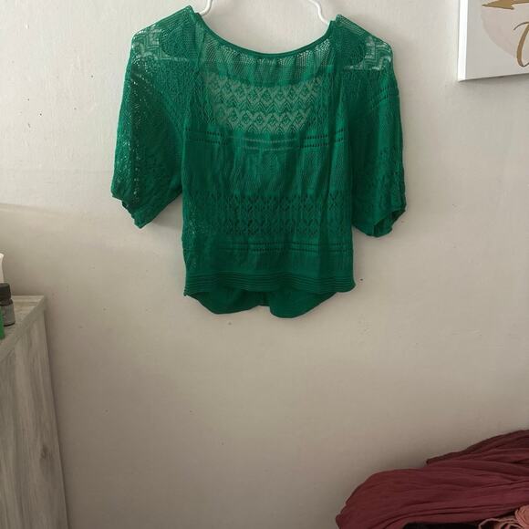 Free People Green cable knit blouse in Size Small V-neck layering, boho, cottage - Picture 5 of 5